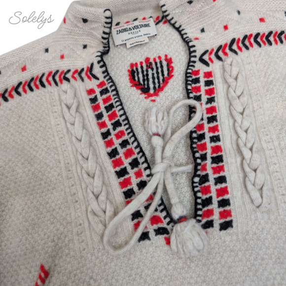 Zadig & Voltaire Défilé Amanda Embroidered Tie-Neck Merino Wool Cashmere Sweater - Picture 11 of 13